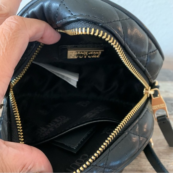 Versace Jeans Couture Quilted Rounded Crossbody Bag Gold-tone Chain Logo Charms - Picture 8 of 13